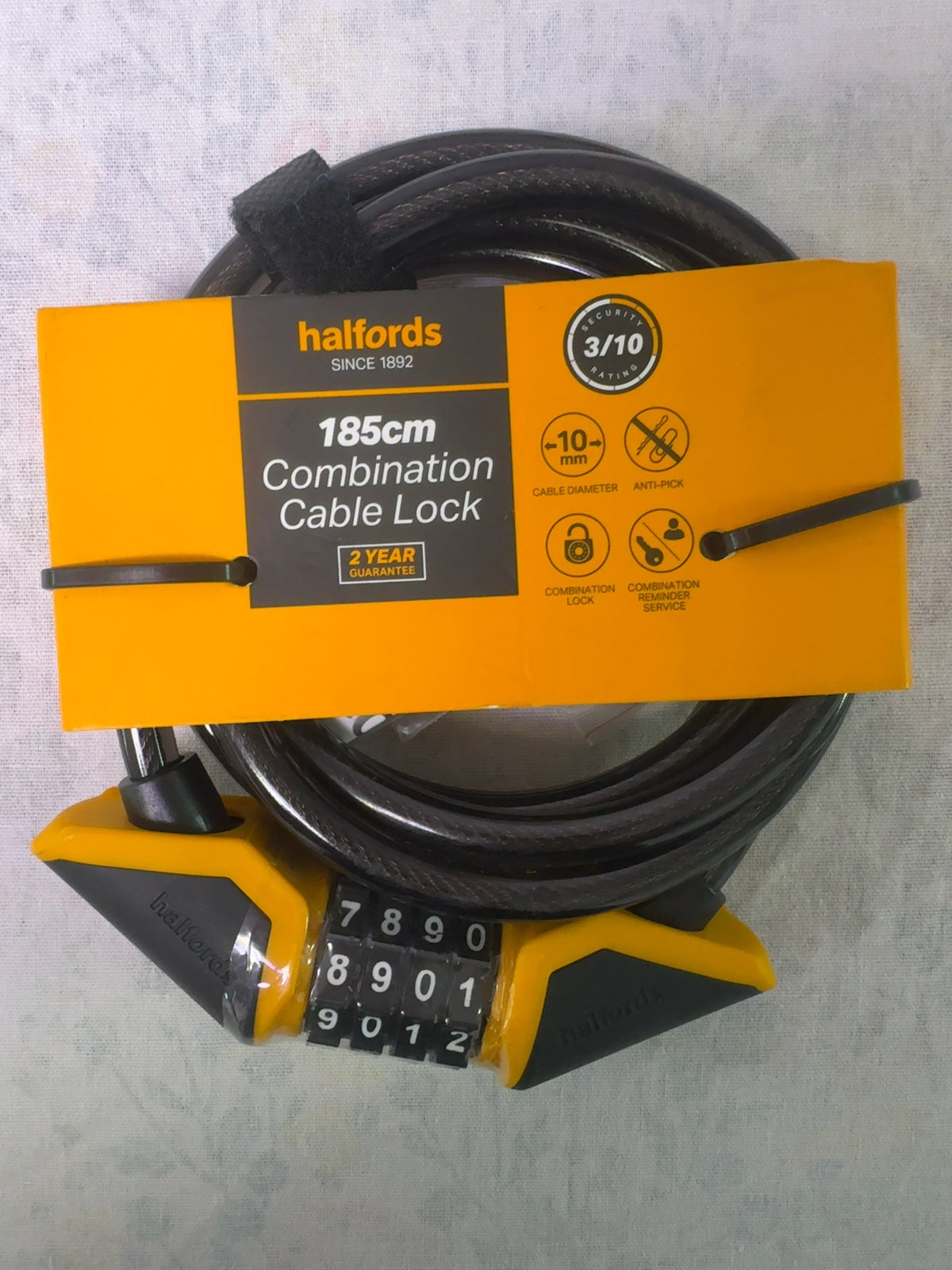 Halfords 185cm Combination Cable Lock – 10mm