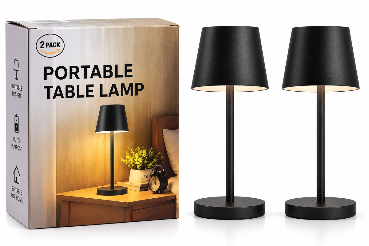 Portable Table Lamps – Black – 2 Pack