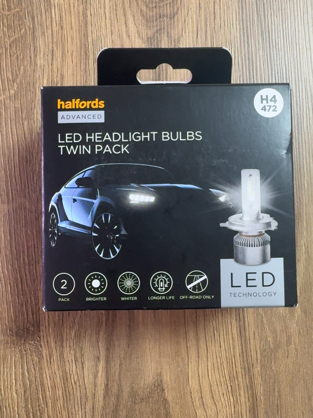 Halfords Advanced LED H4 472 Headlight Bulbs Twin Pack – 6000K – 12V